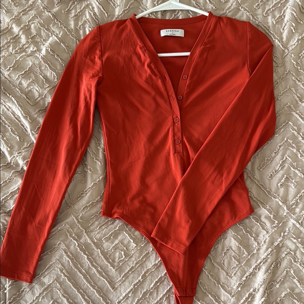 Aritzia Red Wrap Long Sleeve Bodysuit